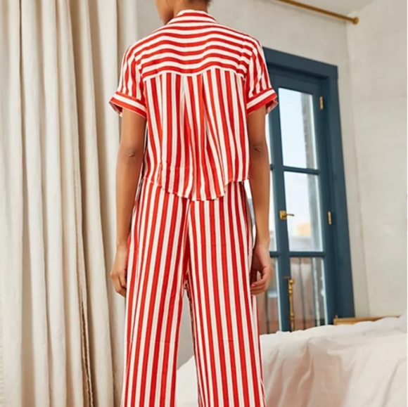 Free People Shiny Nights PJ Set Red & White Stripes NWT Only 1 Sz Small Set Left - Picture 2 of 14